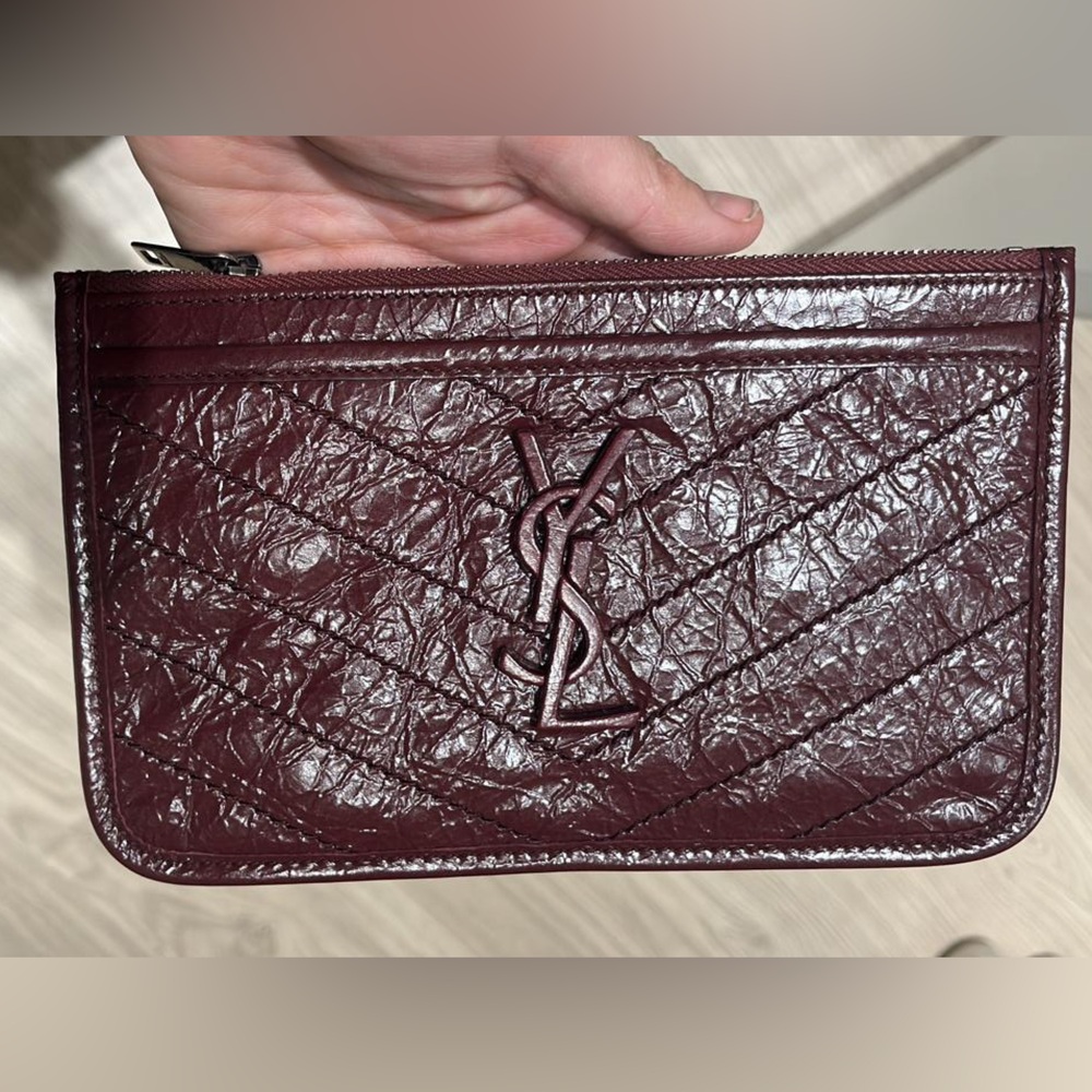 Ysl burgundy clutch cones with box and worn one time only in a perfect condition